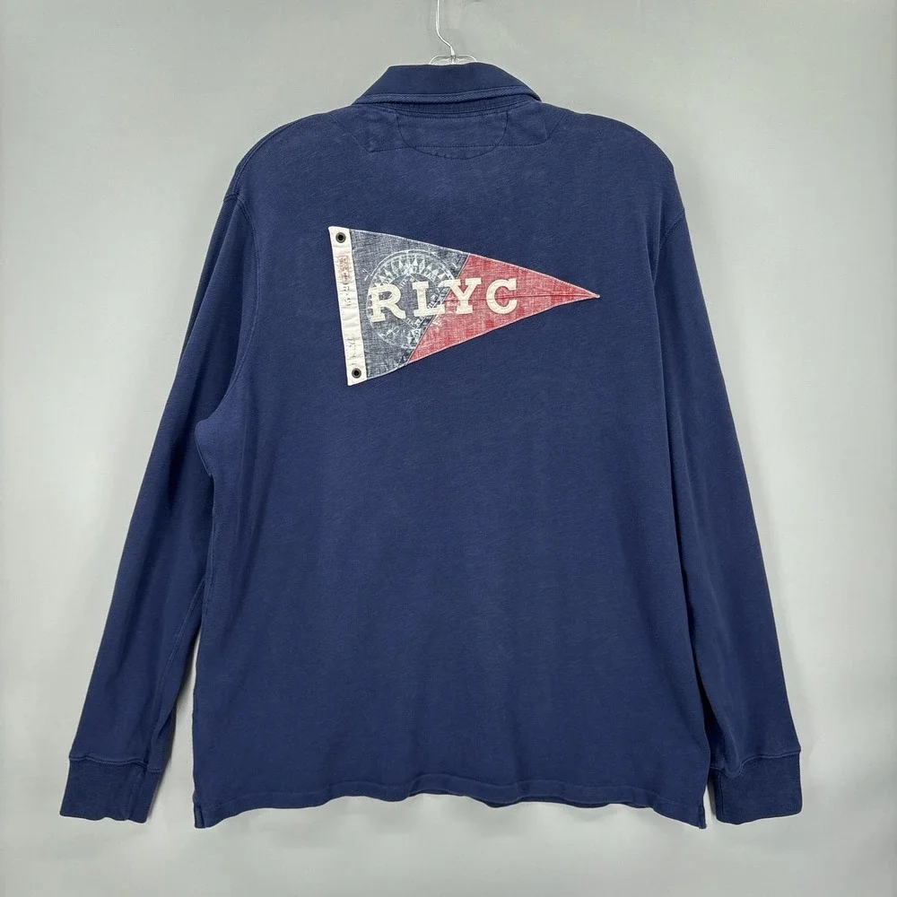 Polo Ralph Lauren Shirt Mens 2XL Blue Rugby RL Yacht Club Nautical Flag Spellout